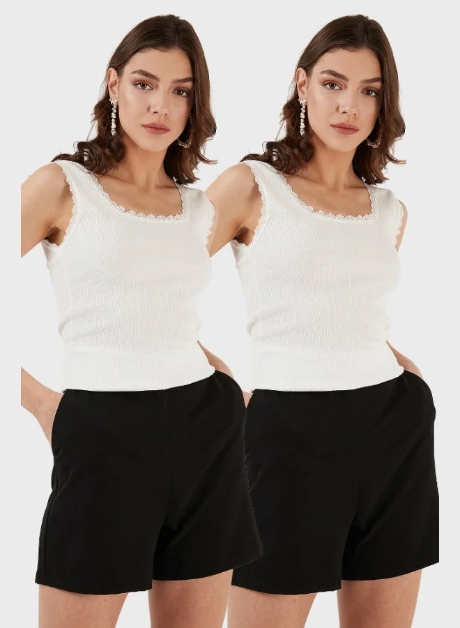 ليلا ليلا قميص داخلي نسائي سميك بياقة مربعة دانتيل ضيق قطعتين